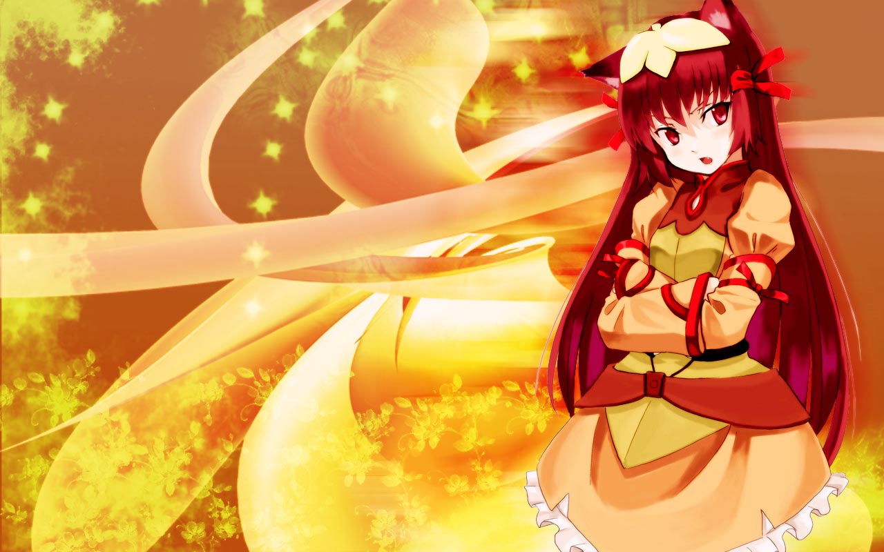animal_ears dress fang horo long_hair red_eyes redhead ribbons skirt spice_and_wolf wolfgirl