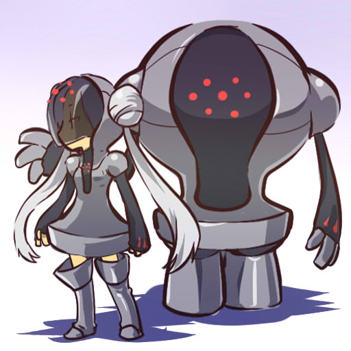 1girl costume hitec moemon personification pokemon pokemon_(creature) pokemon_(game) pokemon_rse registeel silver_hair skirt thigh-highs thigh_boots thighhighs twintails visor white_hair