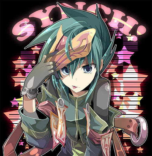 :p blue_eyes character_name fruit_punch gloves green_hair male mask star sync tales_of_(series) tales_of_the_abyss tongue