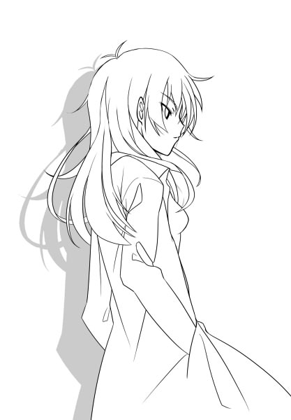 1girl dobunezumi kiyama_harumi lineart long_hair monochrome to_aru_kagaku_no_railgun to_aru_majutsu_no_index