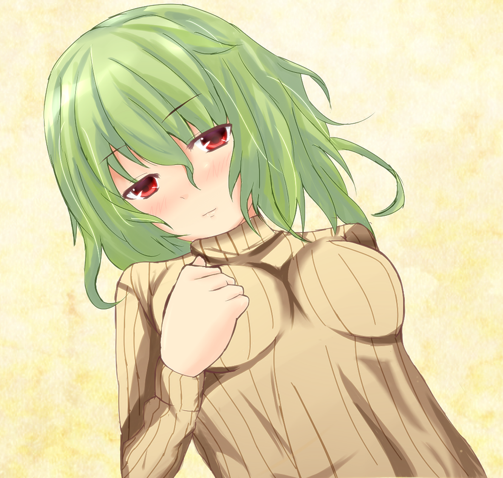 green_hair hyaa kazami_yuuka red_eyes ribbed_sweater sweater touhou youkai