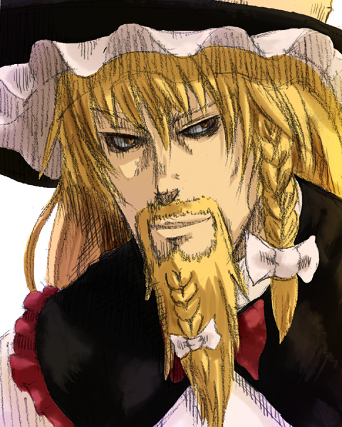 beard blonde_hair braid cho_marisa facial_hair genderswap kirisame_marisa long_hair male mitsuki_yuuya smile solo touhou