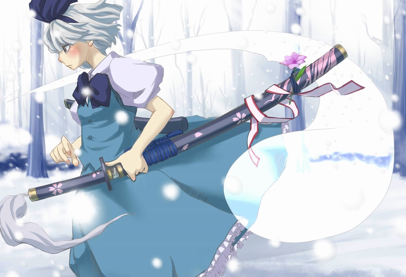 hairband katana konpaku_youmu konpaku_youmu_(ghost) myon short_hair silver_hair solo sword touhou weapon