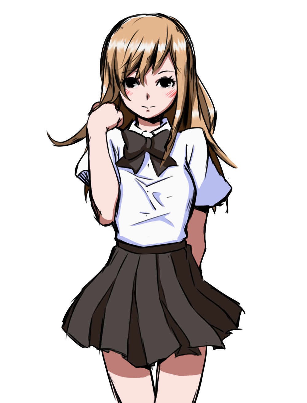 ayase_chihaya blush brown_hair chihayafuru colored colorfag drawfag highres long_hair pleated_skirt school_uniform skirt solo thigh_gap thighs