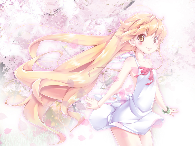 blonde_hair dress long_hair monogatari_(series) nisemonogatari oshino_shinobu yellow_eyes yukinon