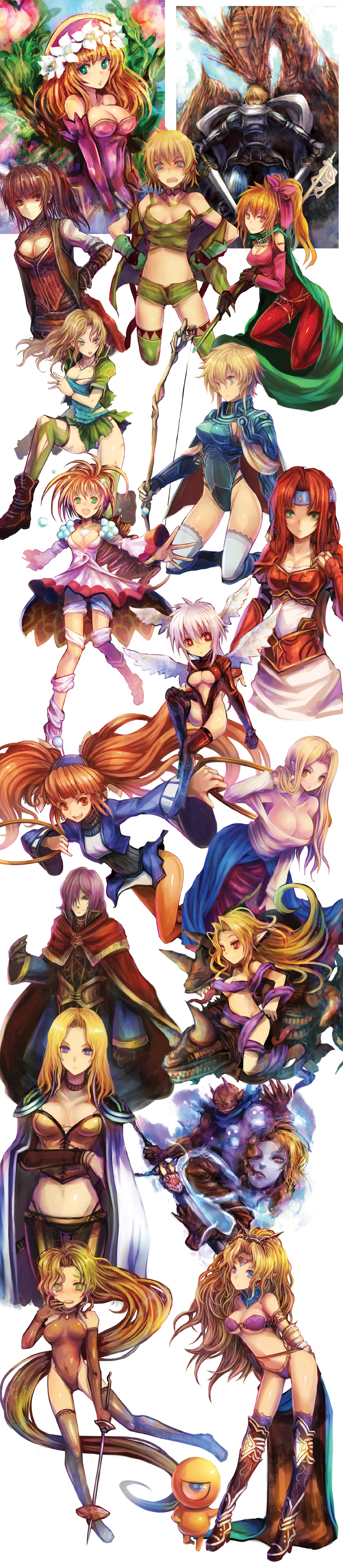 6+girls :d :o absurdres adjusting_hair annie_(saga_frontier) armor bahamut_lagoon bare_shoulders blonde_hair blue_eyes blue_skin blush boots bow bow_(weapon) bra breasts brown_eyes brown_hair byunei byuu cape center_opening character_request choker cleavage corset crown cyclops dewprism dog_tags dragon dress dual_wielding elbow_gloves elen esper_(saga_2) final_fantasy final_fantasy_tactics flower gloves glowing glowing_eyes green_eyes green_legwear grin hair_bow hand_on_hip hands_on_hips hanjuku_hero hat head_wings headband highres hips hoop horns hula_hoop jacket jewelry kara_(color) large_breasts leaning_forward leaning_over leotard lingerie long_hair long_sleeves long_twintails mint_(dewprism) monster mound_of_venus multiple_boys multiple_girls navel necklace off_shoulder open_mouth orange_hair pantyhose pointy_ears polearm ponytail purple_hair rapier red_eyes red_hair redhead reis_duelar romancing_saga_3 saga saga_2 saga_frontier see-through shiny shiny_clothes short_hair short_shorts shorts shoulder_pads sideboob skin_tight skirt smile spear sword teacher_(saga_2) thigh-highs thigh_boots thighhighs tongue torn_clothes twintails ultima_(fft) underboob underwear unzipped weapon white_hair white_legwear wings yellow_eyes