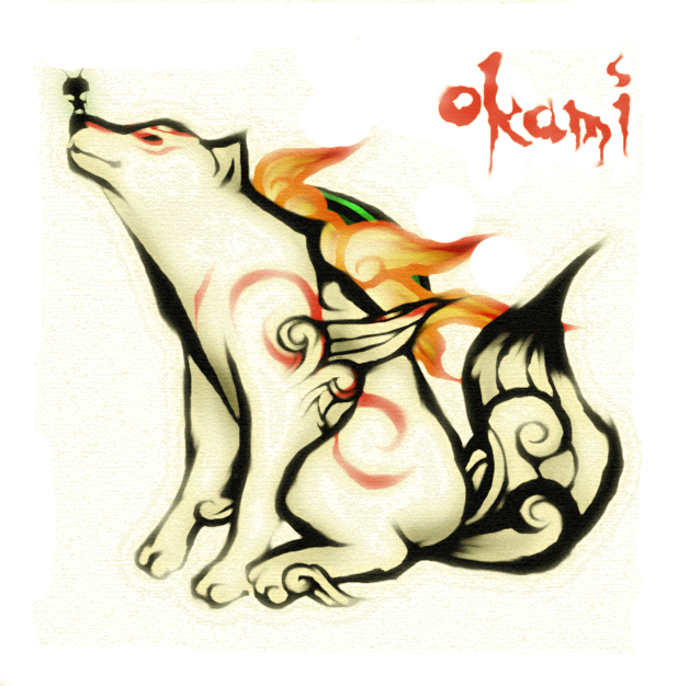 amaterasu flame issun no_humans okami ookami_(game) operatingtethan reflector tail title_drop wolf