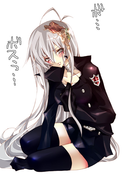 ahoge bandages blush genderswaper grey_eyes grey_hair katekyou_hitman_reborn long_hair reborn silver_hair squalo thigh_highs white_hair