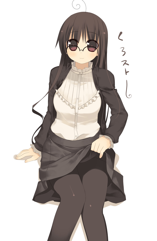 ahoge blush breasts glasses kashiwamochi_yomogi long_hair original pantyhose skirt skirt_lift yomogi_kashiwamochi