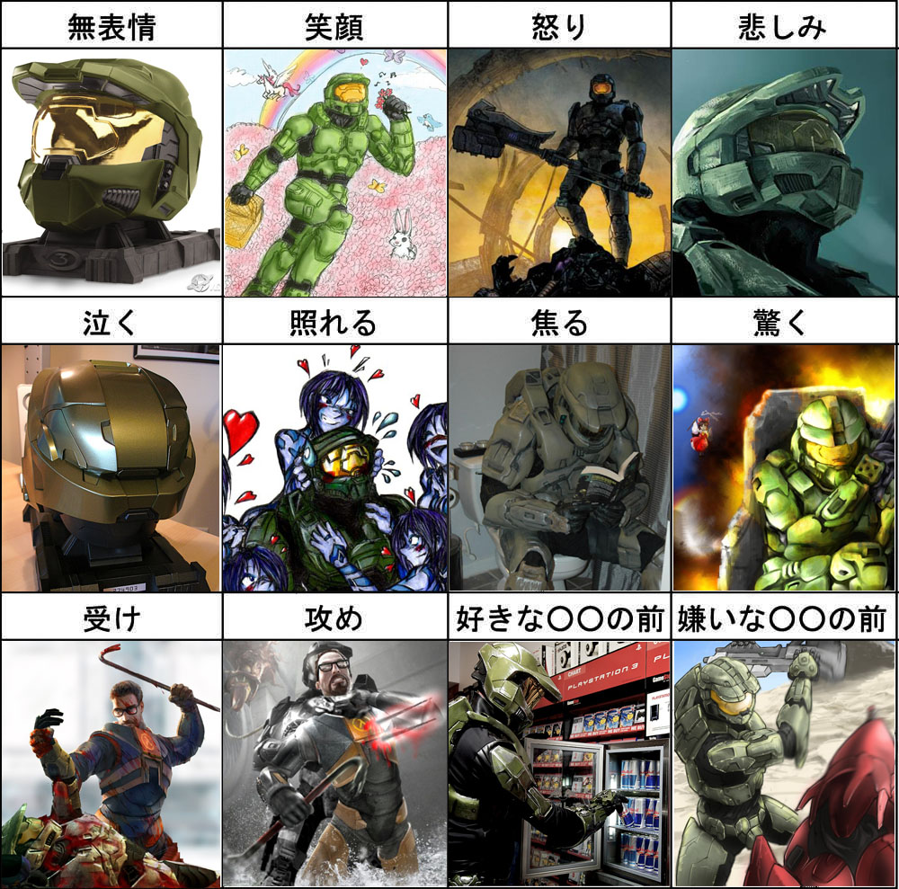 basket blood book bunny cortana crossover crowbar expressions glasses gordon_freeman gravity_hammer gun hakurei_reimu half-life half-life_2 halo_(game) master_chief parody power_suit rainbow red_bull toilet touhou translated weapon