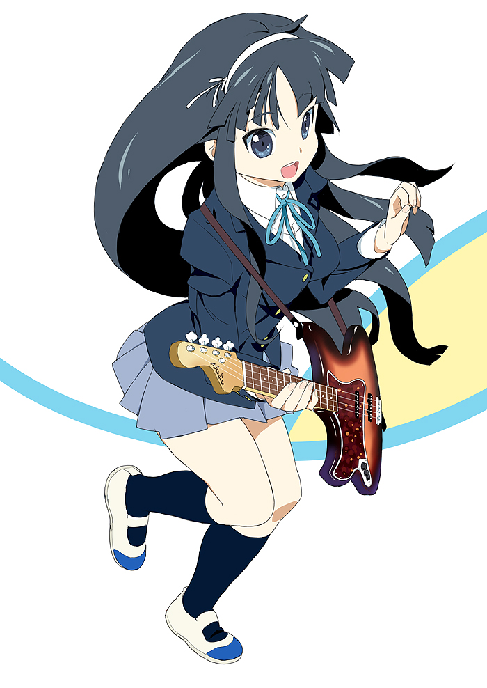 bass_guitar black_hair blue_eyes guitar hairband instrument k-on! kawasaki_kazuhiko long_hair school_uniform solo uwabaki