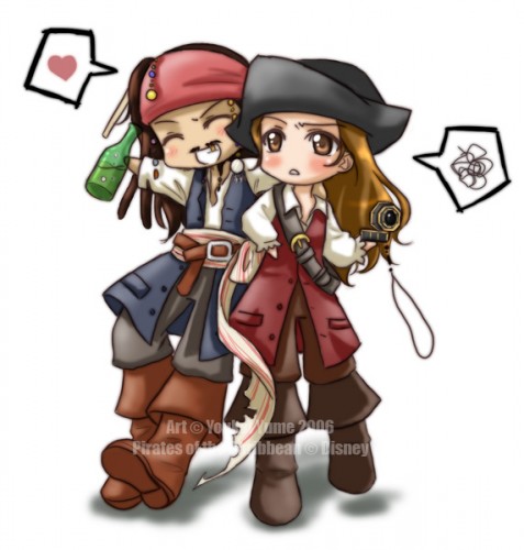 boots bottle chibi compass hat headband heart jack_sparrow long_hair lowres mustache pirate pirates_of_the_caribbean tagme watermark