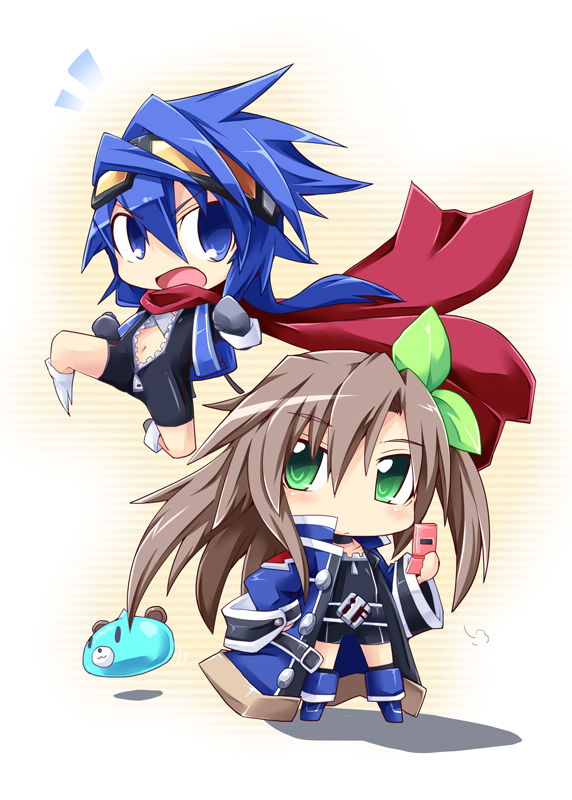 blue_eyes blue_hair bodysuit boots bow brown_hair cell_phone cellphone chibi choujigen_game_neptune choujigen_game_neptune_mk2 compile_heart dogoo female gloves goggles goggles_on_head green_eyes gust hair_bow hair_ornament hand_on_hip idea_factory if_(choujigen_game_neptune) jumping kicking leaf long_hair multiple_girls navel nippon_ichi nippon_ichi_(choujigen_game_neptune) no_nose open_mouth phone reku rekuspace scarf shorts trench_coat trenchcoat unzipped very_long_hair