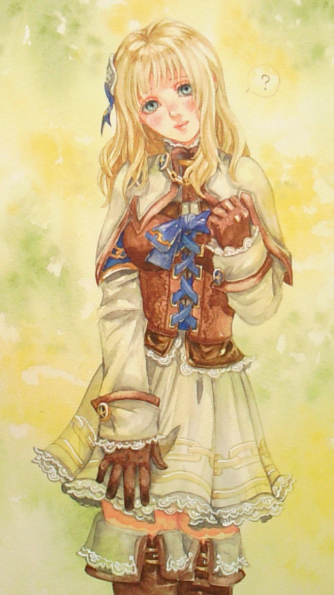 ? blonde_hair blue_eyes blush bodice boots gloves hair_ornament long_hair morito_leaf9 pyrrha_alexandra skirt solo soul_calibur soulcalibur soulcalibur_v thigh-highs thigh_boots thighhighs traditional_media watercolor_(medium) zettai_ryouiki