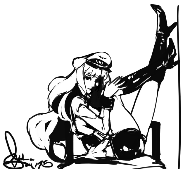 boots eu03 flat_color hat high_heels knee_boots legs_up long_hair macross macross_frontier monochrome peaked_cap shaded_face sheryl_nome shoes short_shorts shorts sitting solo very_long_hair