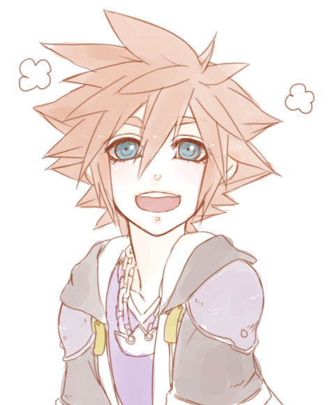 blue_eyes blue_shirt brown_hair child crown jewelry kaikun kingdom_hearts kingdom_hearts_ii male necklace open_mouth orange_hair short_hair sketch solo sora_(kingdom_hearts) spiked_hair spiky_hair spot_color