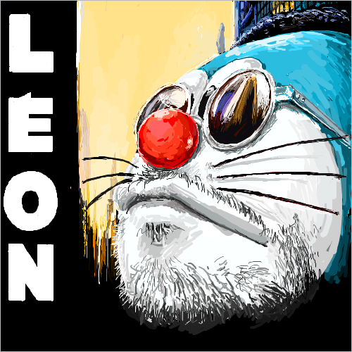 beard doraemon doraemon_(character) face facial_hair jean_reno leon_the_professional lowres mustache parody red_nose sunglasses whiskers