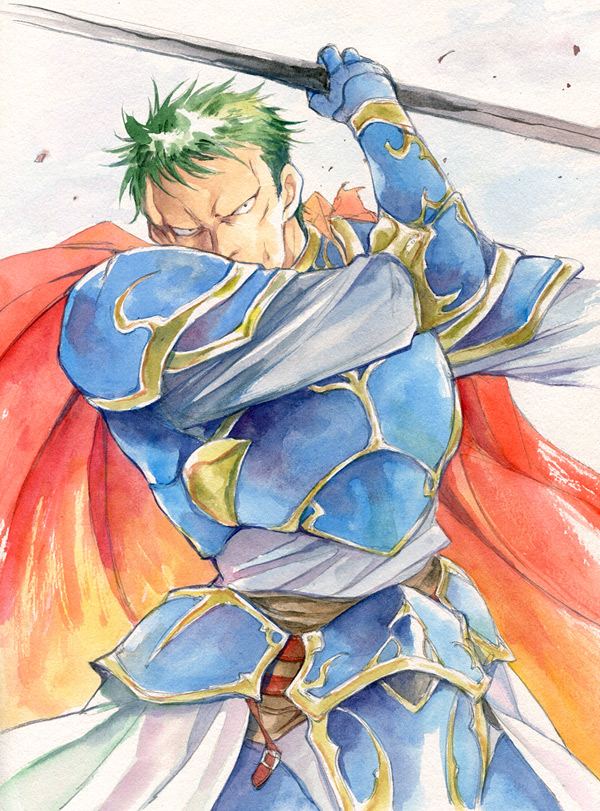 agahari arden_(fire_emblem) armor cape character_request fire_emblem fire_emblem:_seisen_no_keifu gauntlets green_hair holding male solo