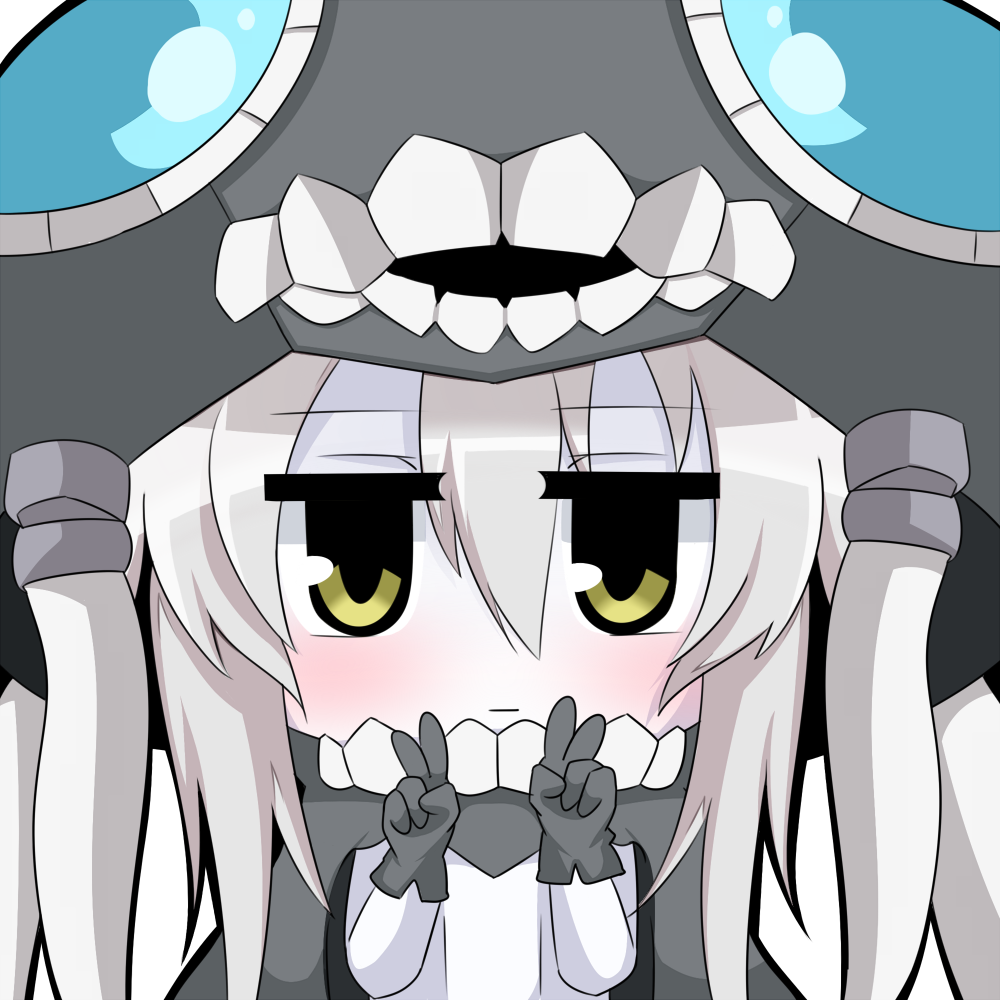 1girl :| chibi close-up kantai_collection looking_at_viewer monster pale_skin personification shinkaisei-kan silver_hair solo twumi v wo-class_aircraft_carrier yellow_eyes