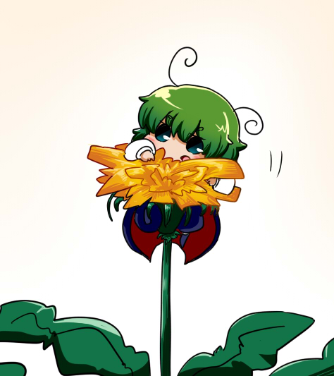 antennae cape chibi flower green_eyes green_hair leaf nura_(oaaaaaa) solo touhou wriggle_nightbug