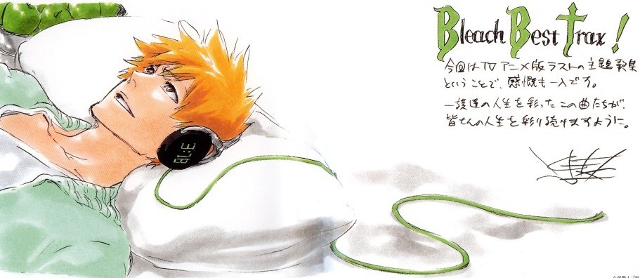 bleach headphones kurosaki_ichigo male orange_hair solo spiky_hair