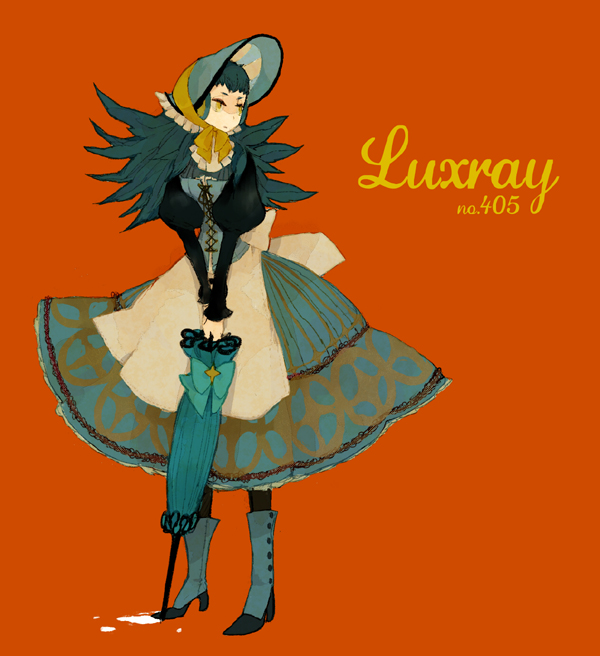 bonnet boots dress l_hakase luxray pokemon umbrella yellow_eyes