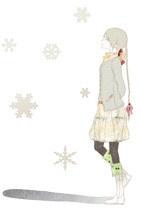 boots braid hair_ribbon jacket long_hair pantyhose ponytail pug_(pixiv) ribbon scarf sekka_yufu silver_hair simple_background skirt solo utau