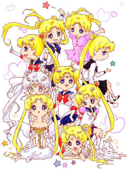 9girls bare_shoulders barefoot bishoujo_senshi_sailor_moon blonde_hair blue_eyes blush_stickers boots bracelet child choker dress dual_persona earrings eternal_sailor_moon gloves hair_flower hair_ornament heart jewelry long_hair long_sleeves lying magical_girl multiple_personae neo_queen_serenity open_mouth pointing princess_serenity sailor_cosmos sailor_moon school_uniform serafuku shoes short_skirt short_sleeves silver_hair sitting skirt smile socks solo star super_sailor_moon tiara tsukino_usagi twin_buns twintails white_socks young