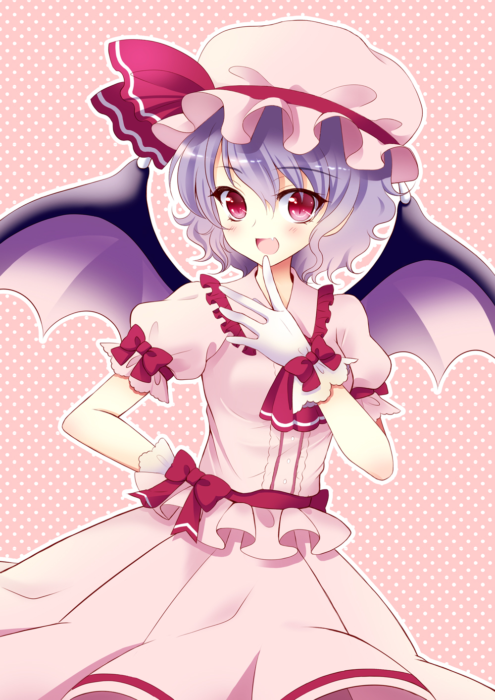 bat_wings clear_moon fang gloves hat highres open_mouth red_eyes remilia_scarlet skirt skirt_set solo touhou white_gloves wings