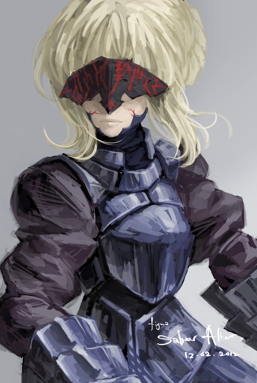 armor armored_dress blonde_hair dress fate/stay_night fate_(series) figma gauntlets highres hooooon saber saber_alter solo visor visor_(armor)