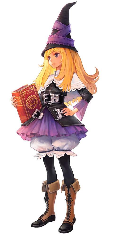 1girl blonde_hair bloomers book boots cross-laced_footwear george_kamitani grimgrimoire grimoire hand_on_hip hat hips holding holding_book lace-up_boots lillet_blan long_hair nippon_ichi official_art pantyhose purple_eyes simple_background solo standing vanillaware violet_eyes wand witch_hat
