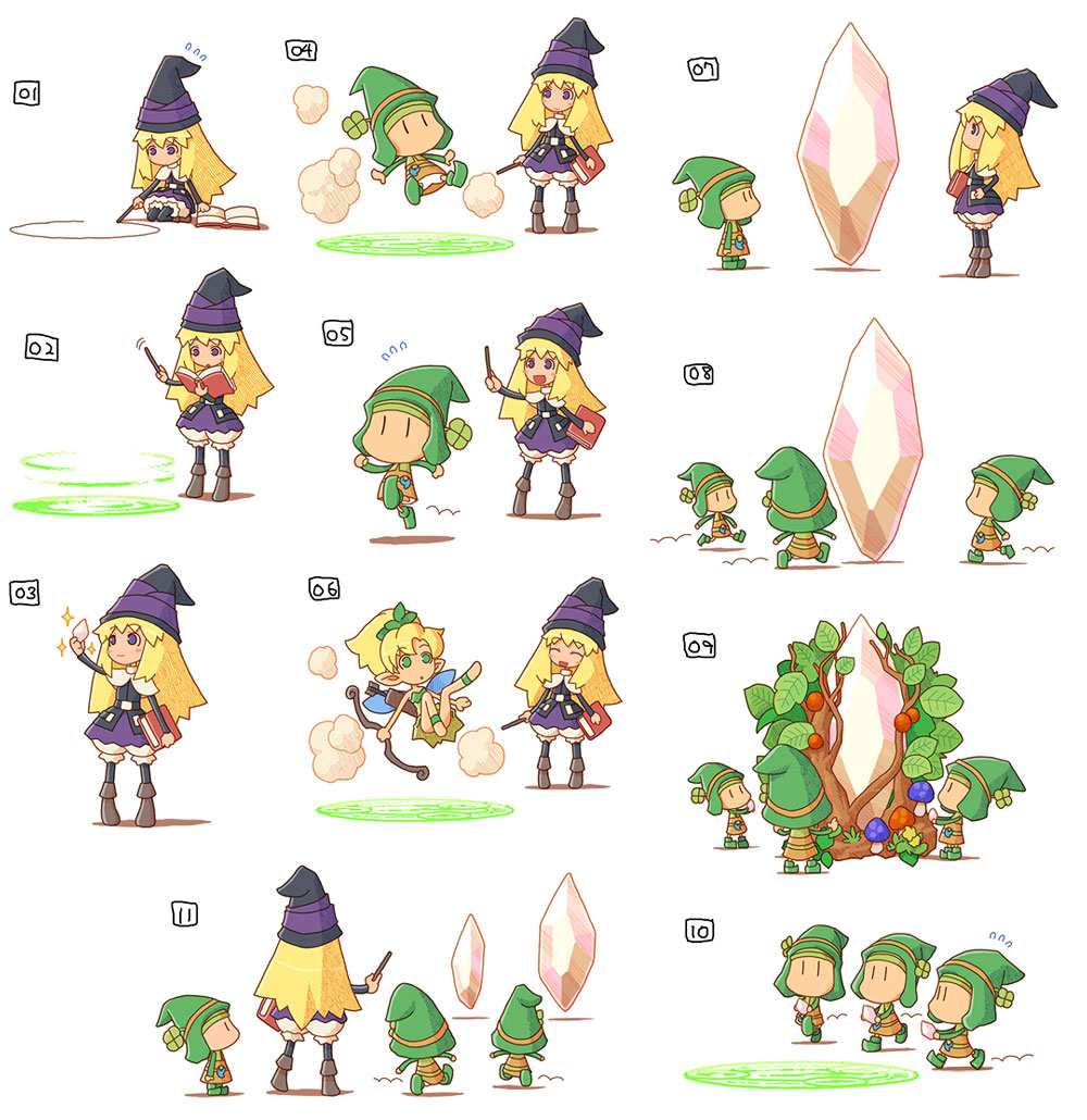 book boots bow chibi clone crystal elf fairy food fruit gaff grimgrimoire grimoire hat lillet_blan long_hair mushroom official_art pantyhose plant pointy_ears purple_eyes shigatake vanillaware violet_eyes wand witch_hat
