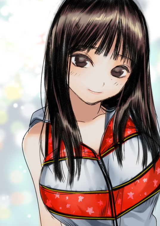 brown_eyes brown_hair fukumura_mizuki long_hair looking_at_viewer morning_musume mucha piyodera_mucha smile solo