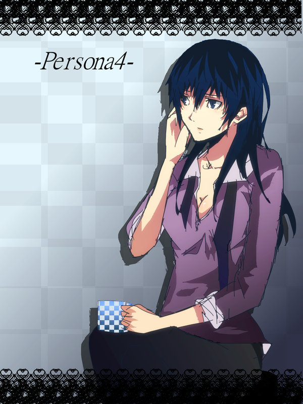 adult blue_eyes blue_hair breasts cleavage long_hair necktie persona persona_4 persona_x_detective shirogane_naoto yuzucchi