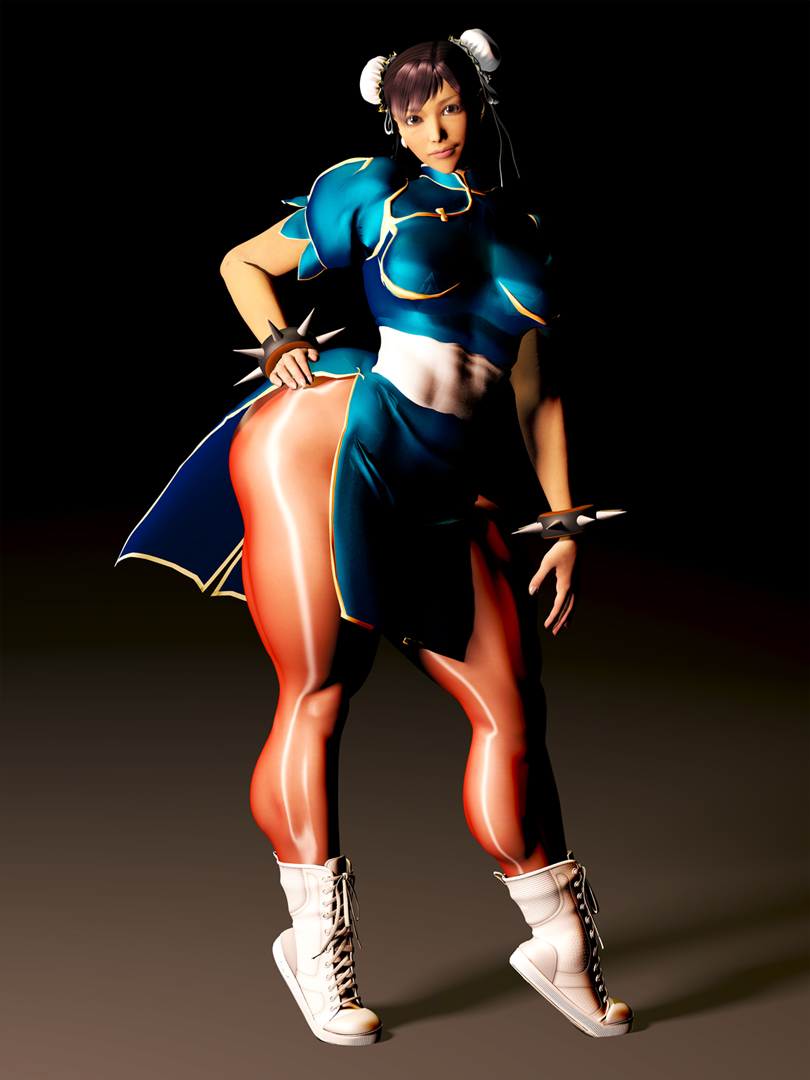 3d ass black_hair boots bracelet bracelets breasts brown_eyes brown_hair bun_cover capcom china_dress chinadress chinese_clothes chun-li curvy double_bun double_buns earrings hair_buns hand_on_hip highres hips huge_ass jewelry kou2 legs lips muscle pantyhose realistic shiny solo spiked_bracelet spiked_bracelets spikes standing stockings street_fighter thick_thighs thighhighs thighs tiptoes wide_hips