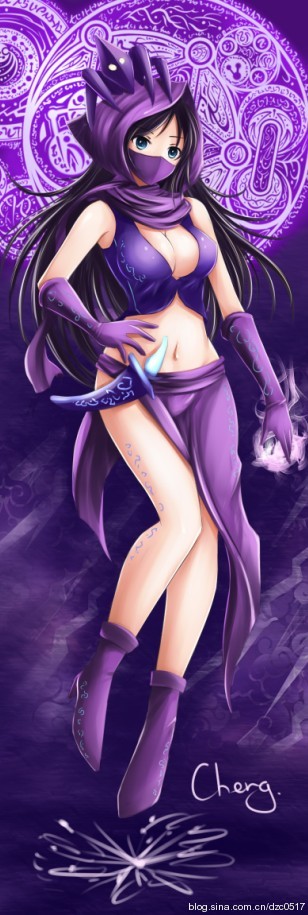 black_hair boots breasts cheng cleavage floating genderswap gloves knife league_of_legends legs long_hair malzahar mask navel side_slit signature solo