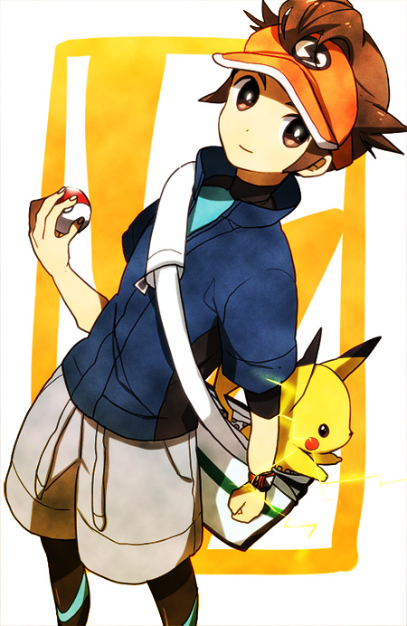 1boy bad_id brown_eyes brown_hair cosplay endou_mamoru inazuma_eleven inazuma_eleven_(series) jacket kyouhei_(pokemon) kyouhei_(pokemon)_(cosplay) male male_protagonist_(pokemon_bw2) male_protagonist_(pokemon_bw2)_(cosplay) pikachu poke_ball pokemon pokemon_(creature) pokemon_(game) pokemon_bw2 short_hair shorts tukemono6 visor_cap