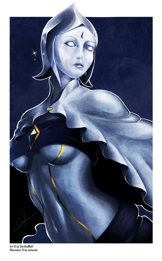 blue_skin breasts cape darthia_wolf fi jewelry nintendo skyward_sword tears the_legend_of_zelda tubetop under_boob underboob