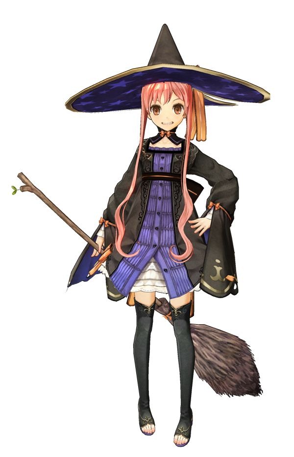 3d atelier_(series) atelier_ayesha black_legwear dress female hat hidari_(left_side) high_heels jpeg_artifacts long_hair official_art pink_hair shoes simple_background skirt smile solo star star_print thigh-highs thighhighs tied_hair toeless_legwear white_background wilbell_voll=erslied witch witch_hat yellow_eyes