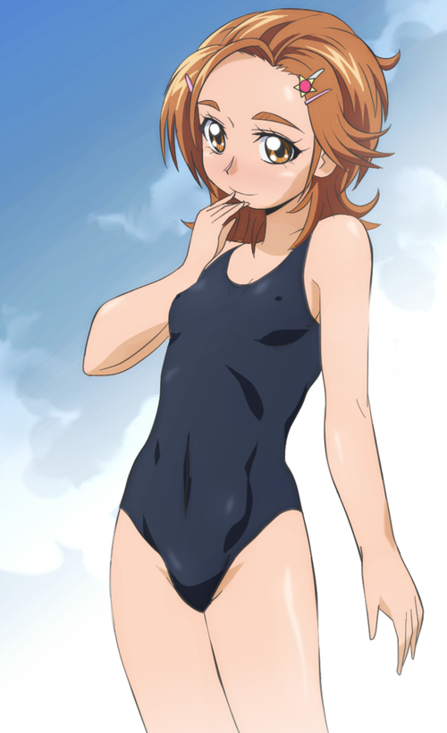 brown_hair futari_wa_precure_splash_star hyuuga_saki manji_(tenketsu) precure school_swimsuit short_hair swimsuit tenketu