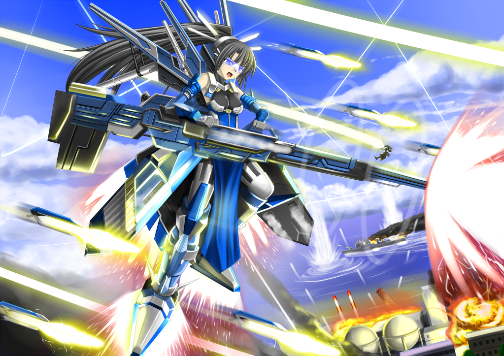 armor battle battleship breasts gun mecha_musume original shibata_kuru visor weapon