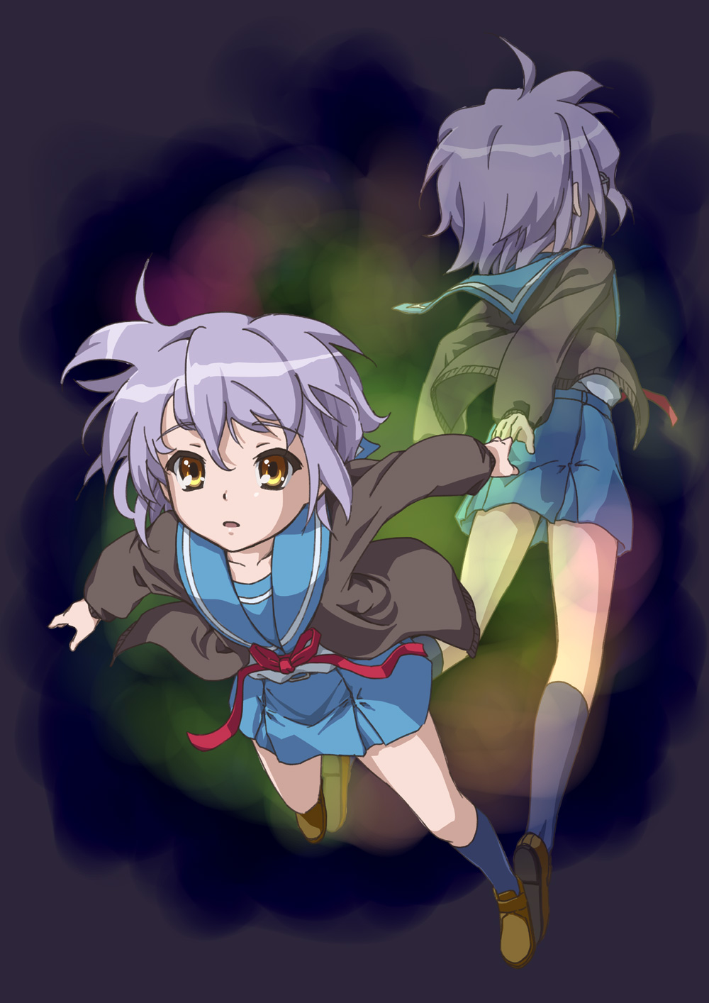 errant highres legs nagato_yuki purple_hair school_uniform serafuku short_hair solo suzumiya_haruhi_no_yuuutsu yellow_eyes