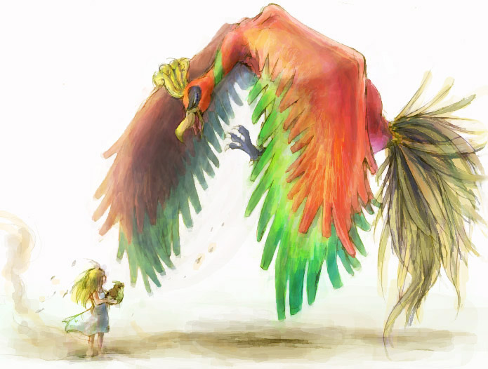 1girl bird blonde_hair child ho-oh nazumu pidgey pokemon pokemon_(creature)