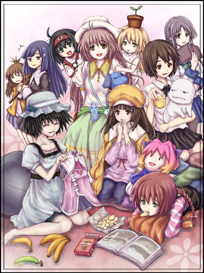 amano_tohko amano_tooko bakemonogatari banana barefoot blush book bungaku_shoujo cenco cencoroll crossover cute_&amp;_girly_(idolmaster) dai_mahou_touge darker_than_black flat_chest food fruit hanato_kobato hanazawa_kana idolmaster idolmaster_dearly_stars ioryogi kannagi kobato. kusano loli mizutani_eri monogatari_(series) pocky potato_chips potemayo potemayo_(character) seiyuu_connection seiyuu_joke sekirei sengoku_nadeko shiina_mayuri steins;gate suou_pavlichenko tanaka_potaru to_love-ru toloveru yuki_(cencoroll) yuuki_mikan zange