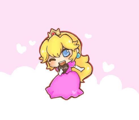 artist_request blonde_hair blue_eyes chibi chocolate chocolate_heart crown dress elbow_gloves gloves heart long_hair lowres nintendo open_mouth princess_peach simo smile solo super_mario_bros. wink