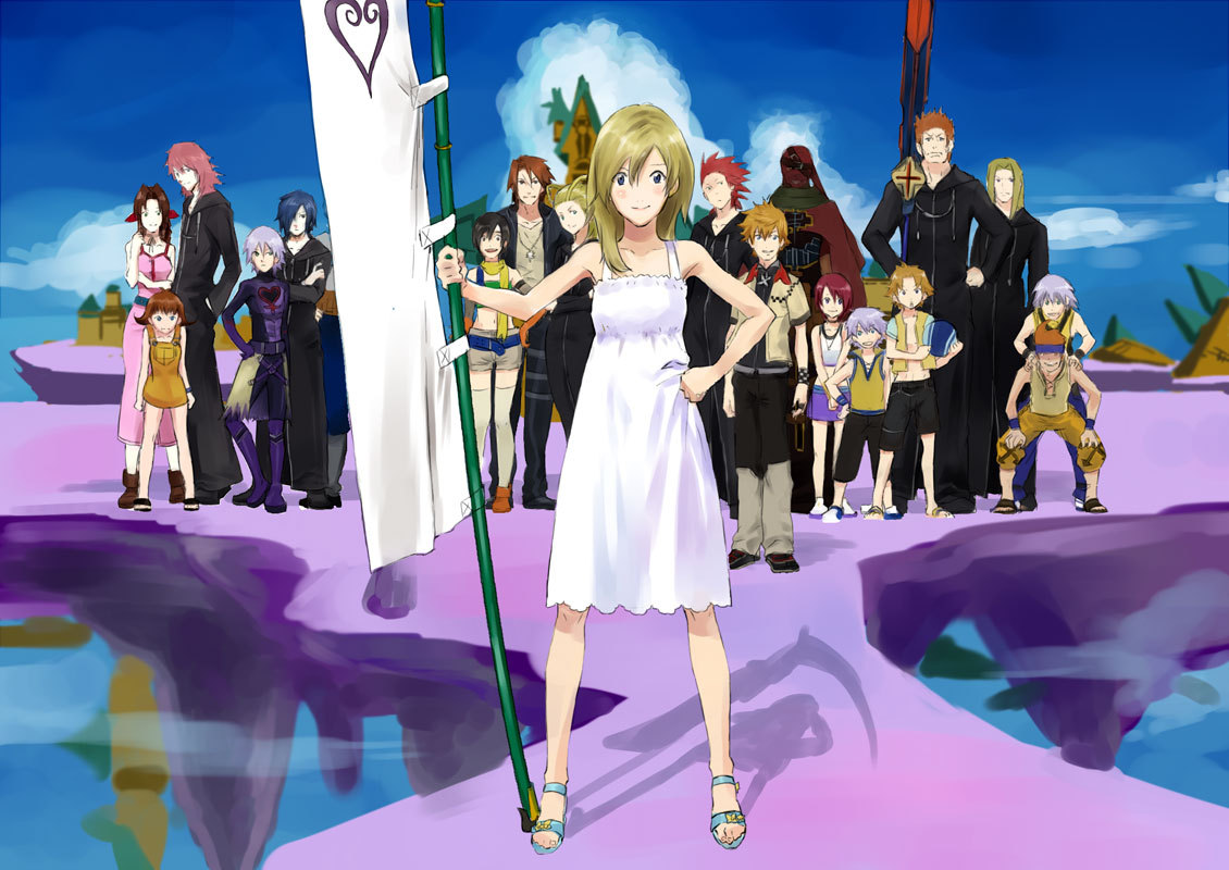 aerith axel castle_oblivion diz jpeg_artifacts kairi kingdom_hearts kingdom_hearts_chain_of_memories namine parody riku roxas squall summer_wars