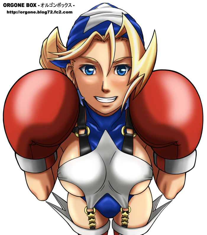 blonde_hair blue_eyes boxing_gloves breasts capcom justice_gakuen long_hair open_mouth rival_schools short_hair smile tiffany_lords yas