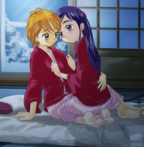 blue_eyes blue_hair brown_eyes brown_hair futari_wa_precure lowres misumi_nagisa multiple_girls precure pretty_cure tsuwabuki-san yukishiro_honoka yuri