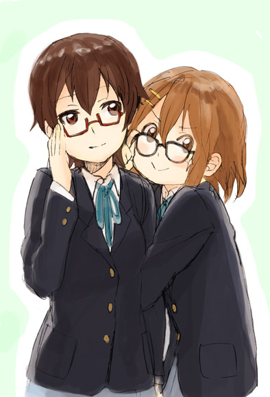 bespectacled fukutarou_(enji127) glasses hirasawa_yui k-on! manabe_nodoka multiple_girls school_uniform uniform