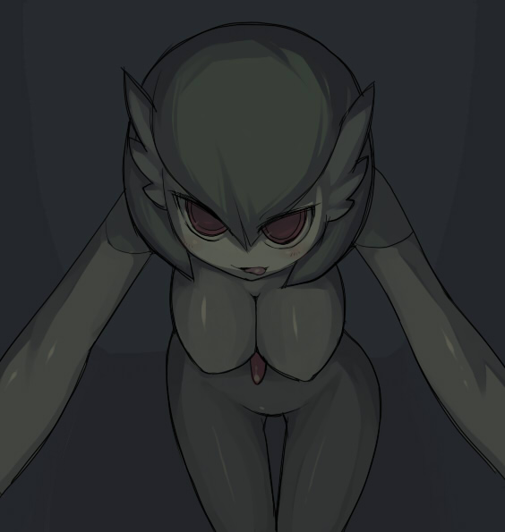 animal artist_request bent_over blush breasts clothed_pokemon dark gardevoir hanging_breasts licking_lips looking_at_viewer masha naughty_face nintendo no_humans pokemon red_eyes solo source_request thigh_gap thighs tongue